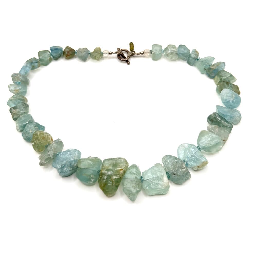 Vintage 90s Ice Blue Aquamarine Raw Nugget Statement Choker Necklace